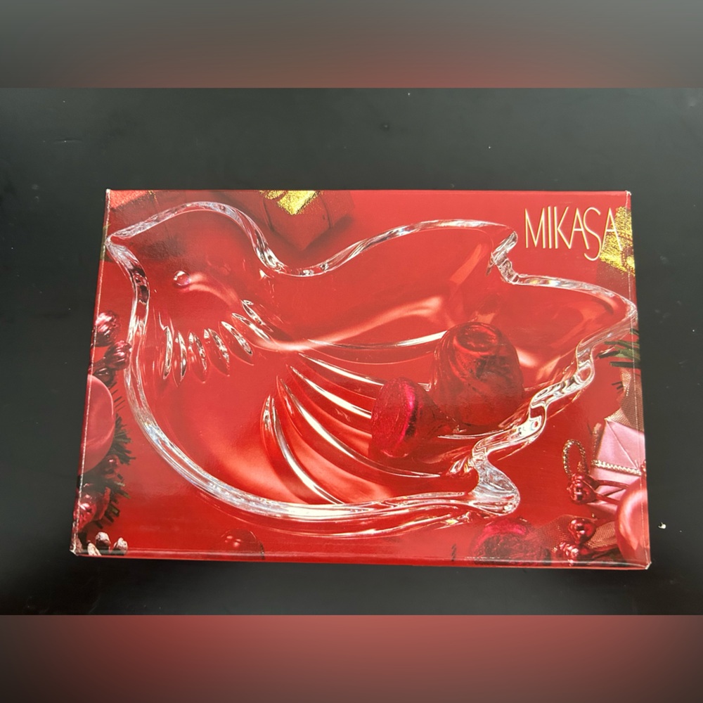 NIB Mikasa Crystal Dove Sweet Dish - Vintage Holiday Candy Bowl